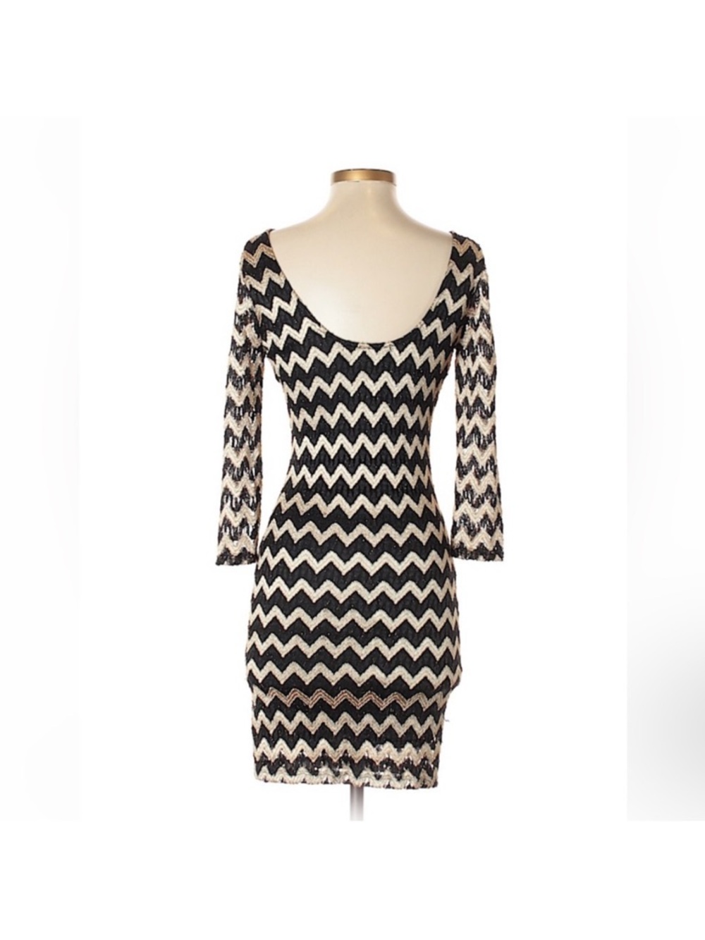 Forever 21 Black and Cream Zigzag  Long Sleeve Sheath Dress - Picture 2 of 2